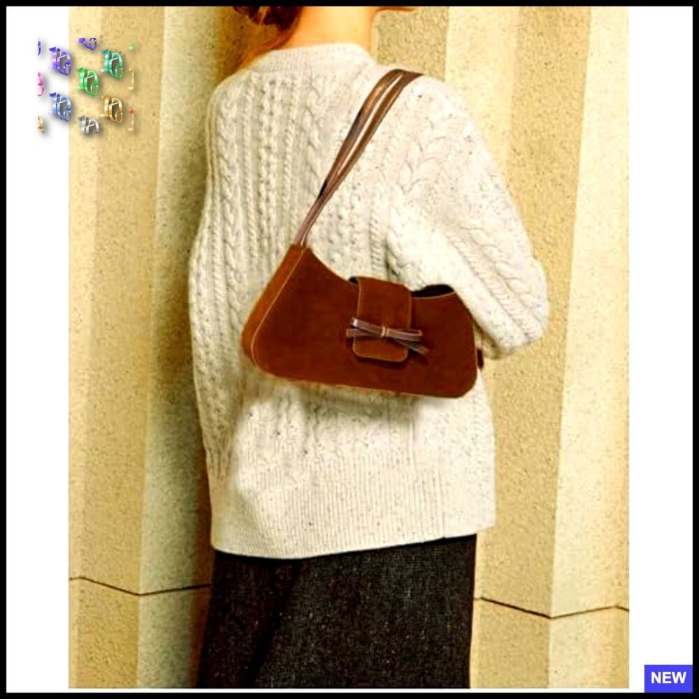 Suede Hobo Handbag Cute Bow Purse Y2K Underarm Shoulder Bag Mini Clutch - Picture 2 of 6